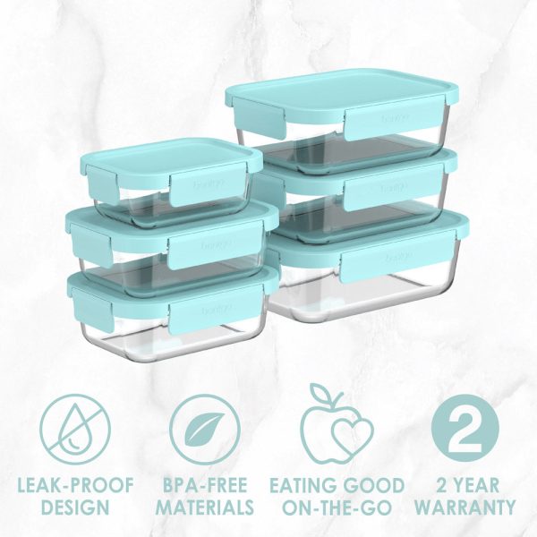 Bentgo 12-Piece Leak-Proof Glass Food Storage Set - Soft Aqua Hot on Sale