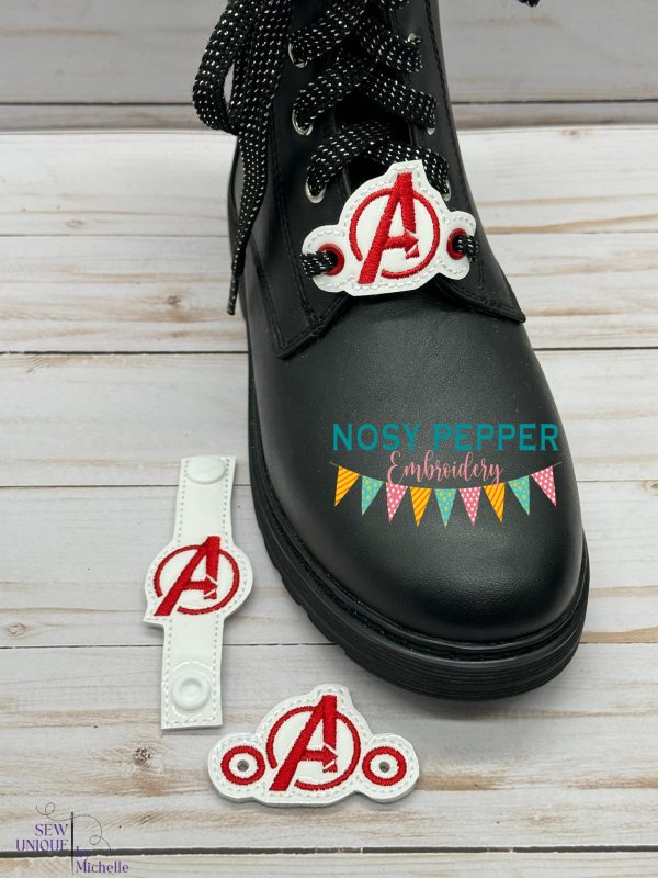 Super Hero Team Shoe Charm embroidery design (3 versions included) DIGITAL DOWNLOAD Online