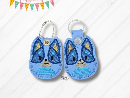 Cyan canine Squishy snap tab and eyelet fob machine embroidery file (single and multi files included) DIGITAL DOWNLOAD Fashion