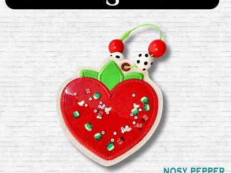 Strawberry Heart applique shaker bookmark ornament bag tag machine embroidery design DIGITAL DOWNLOAD Supply