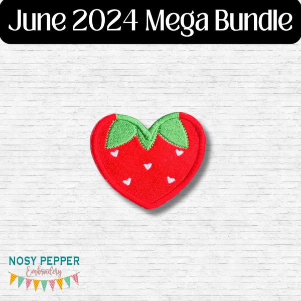 Strawberry Heart patch June 2024 Mystery Bundle (2 sizes included) machine embroidery design DIGITAL DOWNLOAD Cheap