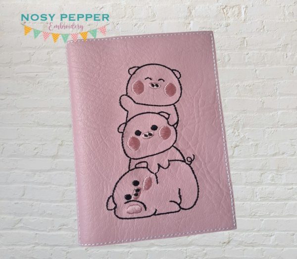 Piggy Pile Notebook Cover (2 sizes available) machine embroidery design DIGITAL DOWNLOAD on Sale