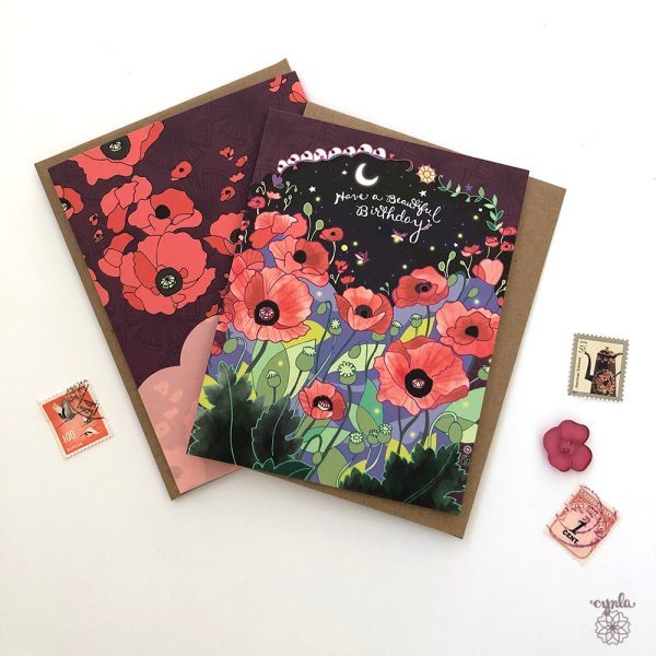 Poppies Beautiful Birthday Card on Sale