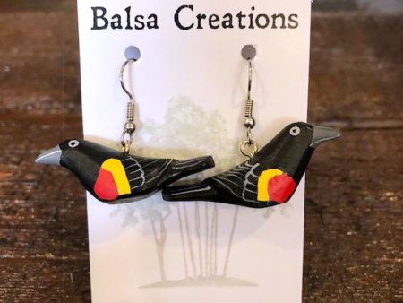 Red-winged Blackbird Balsa Earrings Cheap