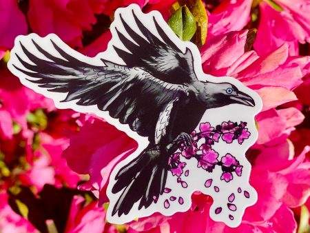 Flying Crow & Blossoms Vinyl Sticker For Cheap