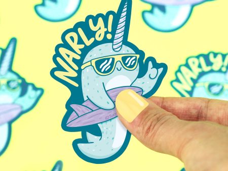 Surfing Narwhal Narly Vinyl Sticker Online