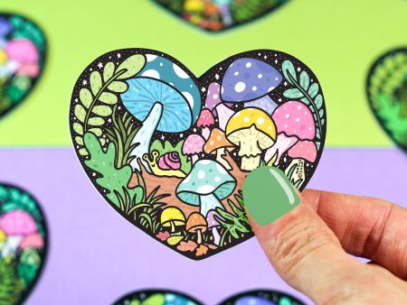 Forest Mushroom Heart Vinyl Sticker on Sale