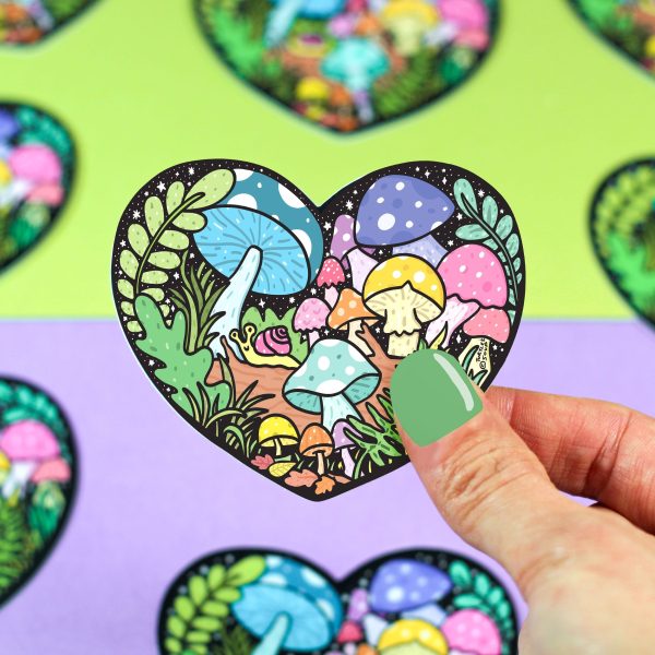 Forest Mushroom Heart Vinyl Sticker on Sale