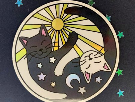 Holographic Yin Yang Sun & Moon Cats Sticker Supply