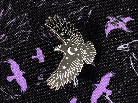 Crow & Stars Enamel Pin For Cheap