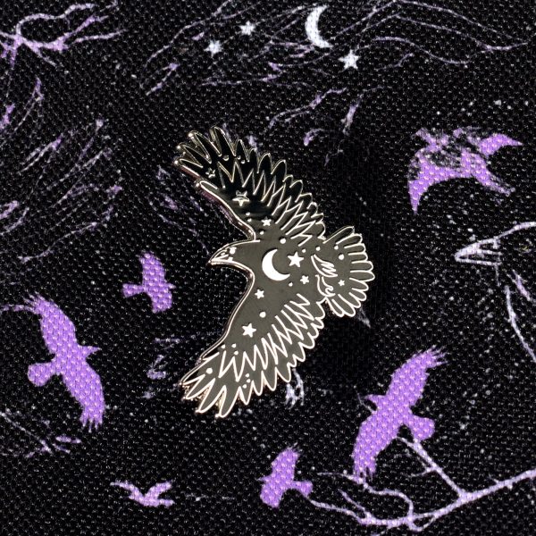 Crow & Stars Enamel Pin For Cheap