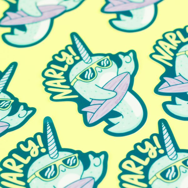 Surfing Narwhal Narly Vinyl Sticker Online