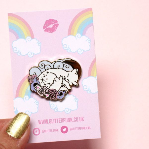 Sleeping White Cat Enamel Pin For Discount